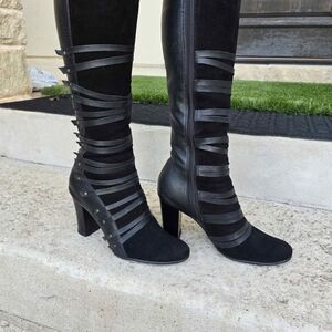 Black Strappy Knee-High Boots
